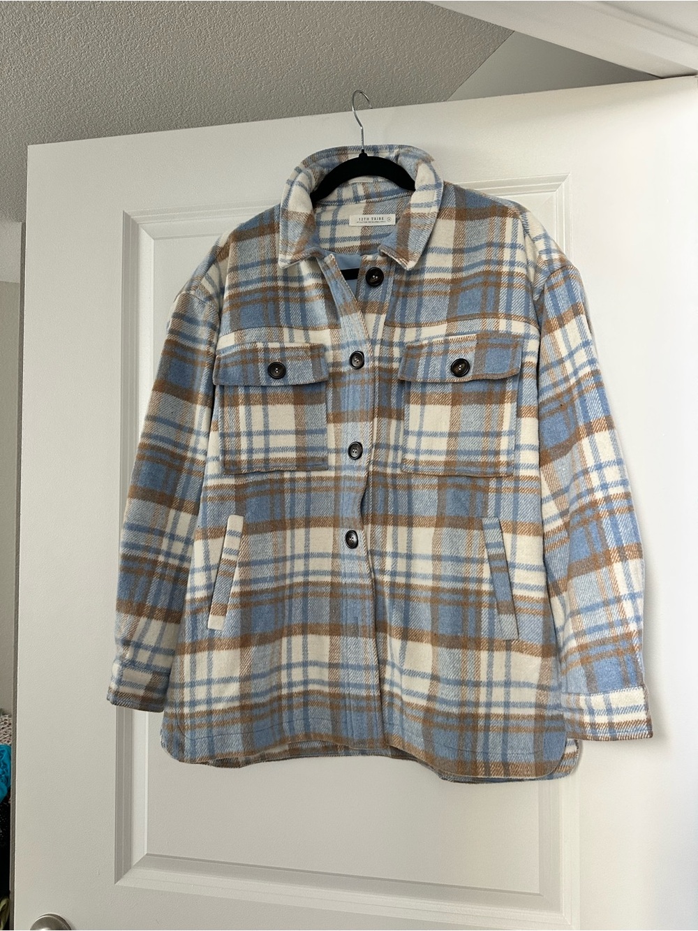 12th Tribe Plaid Jacket in Blue, Brown & Cream